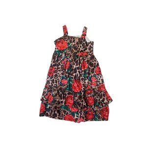 NWOT Boutique Girls Leopard Rose Shoulder Strap Dress 130 Size 6